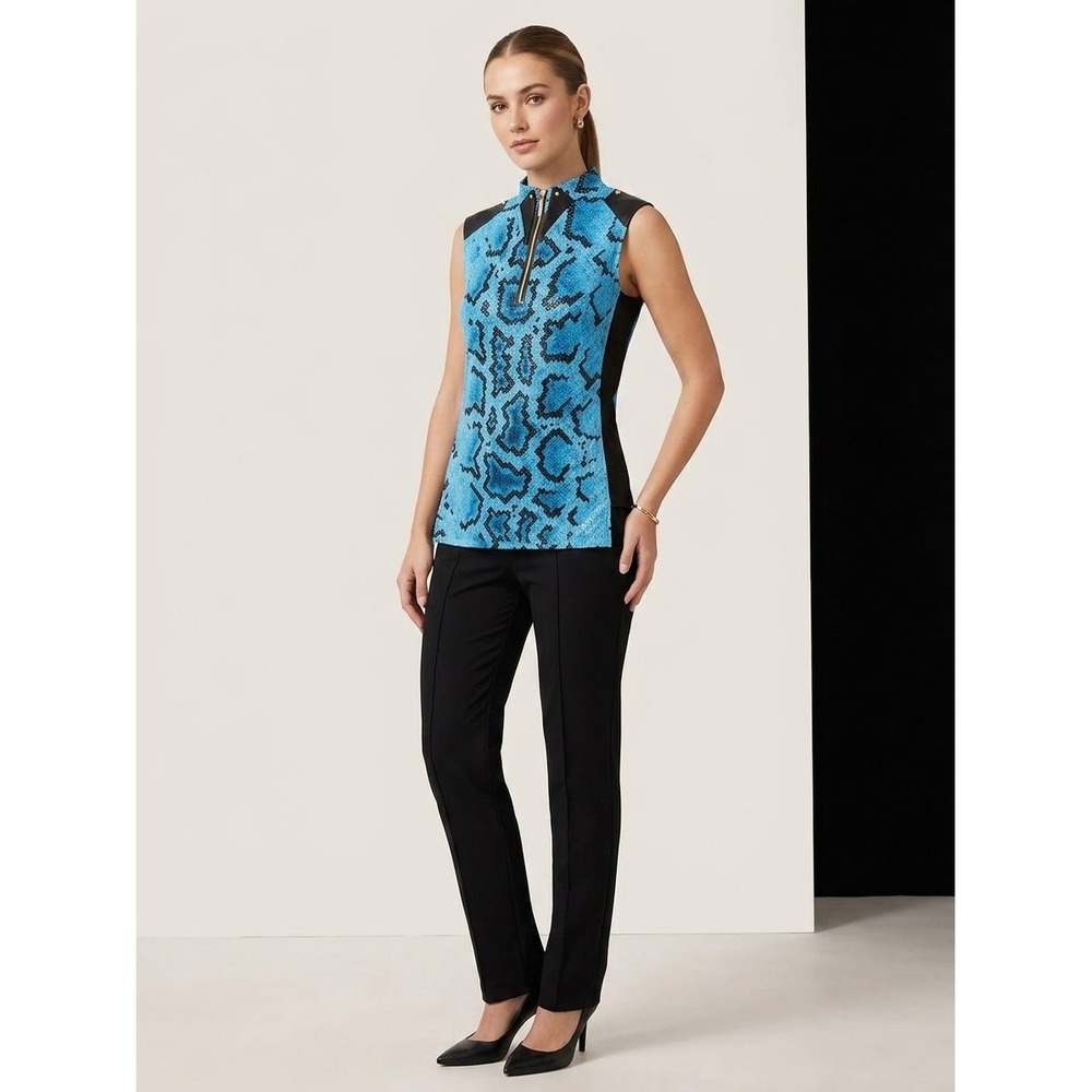 Jamie Sadock Snakeskin Sleeveless Top Large Blue Zip Golfcore Athletic Stretch